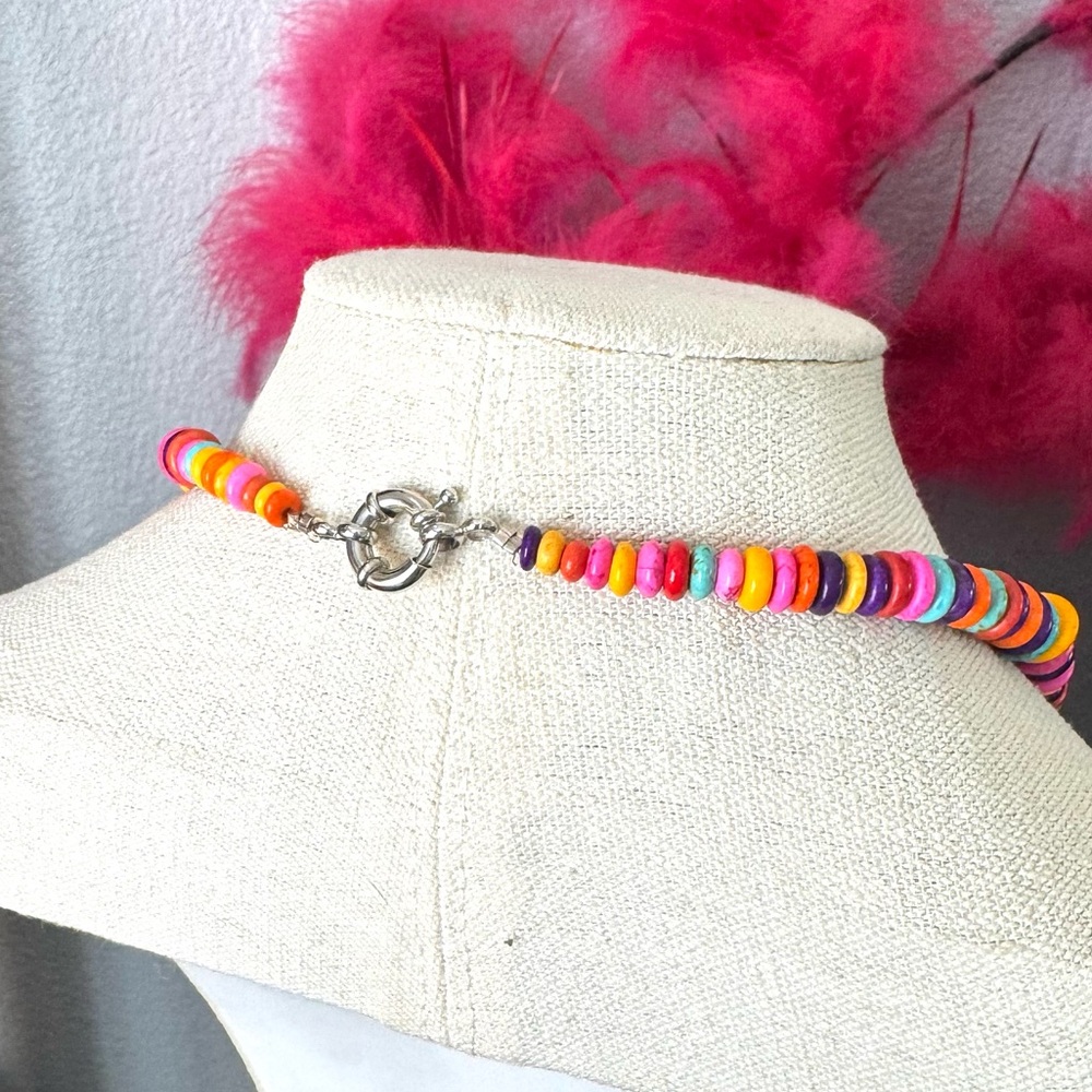 Multicolor Stone and Clay Beaded Necklace - Picture 6 of 7